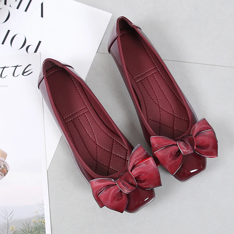 Fashion Pointed Toe Women Flats Shoes Bow Women Shoes Patent Leather Casual Single Summer Ballerina Shallow Mouth Shoes 2023