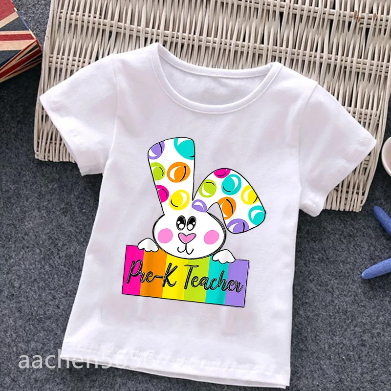 Rabbit Teacher Print T-shirts Boys Summer Clothes Girls Cartoon Tops Kids Clothes Boys tee ,Drop Ship