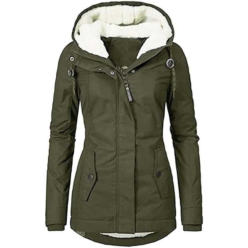 2022 autumn and winter new women's jacket solid color stitching pocket zipper long sleeve fleece jacket women
