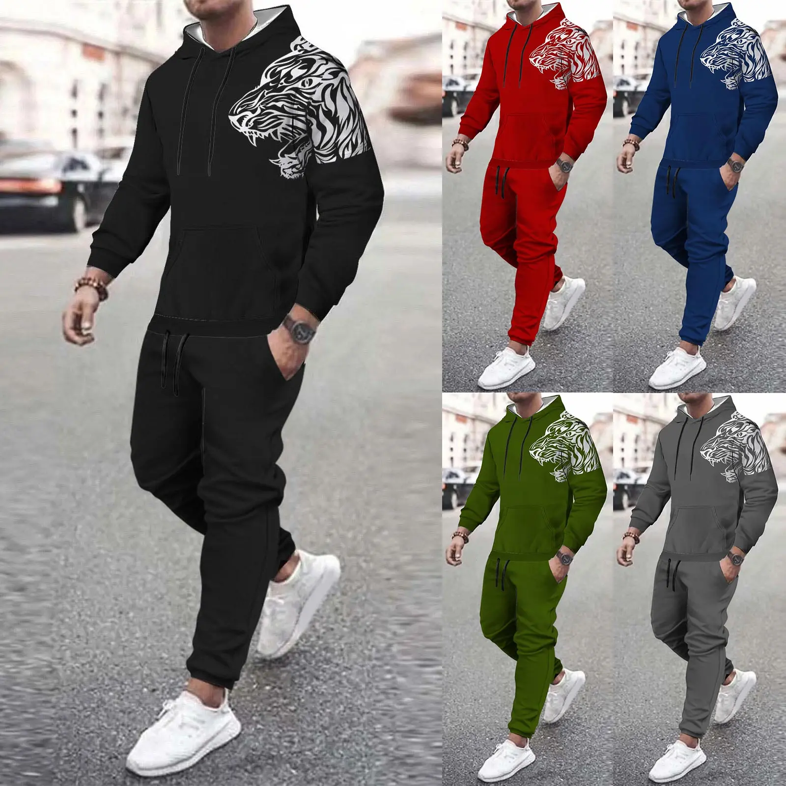 Leopard print Hot Sale Mens New Tracksuit Hoodies and Trousers High Quality Male Dialy Casual Sports Jogging Set Autumn Outfits