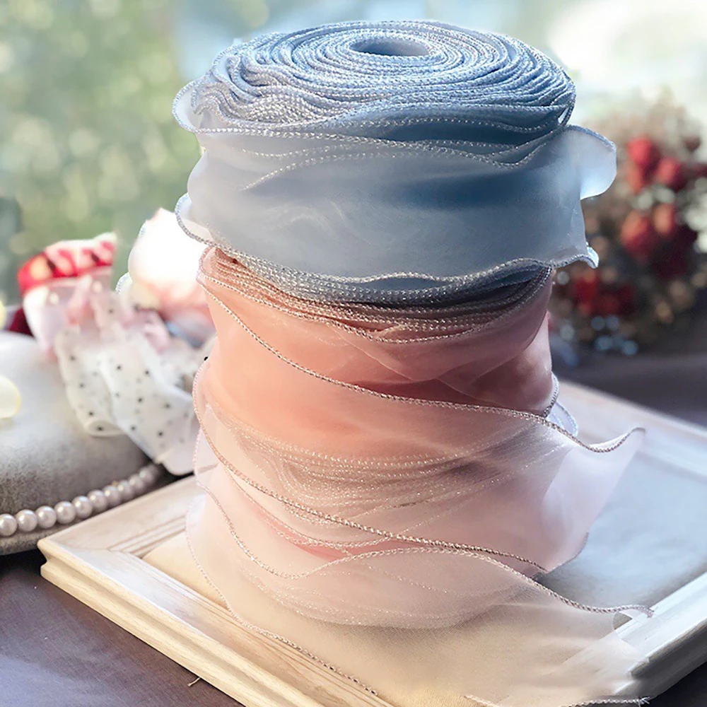 

Chainho,Gauze Ribbon,Pure Color,Golden Edge,DIY Handmade Bow Tie Materials,For Gift Flower Packaging,Width 55mm,Lenght 2 Yards