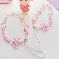 fashion boutique pink resin bow acrylic beaded decoration trend creative lanyard mobile phone chain for women charms accessories