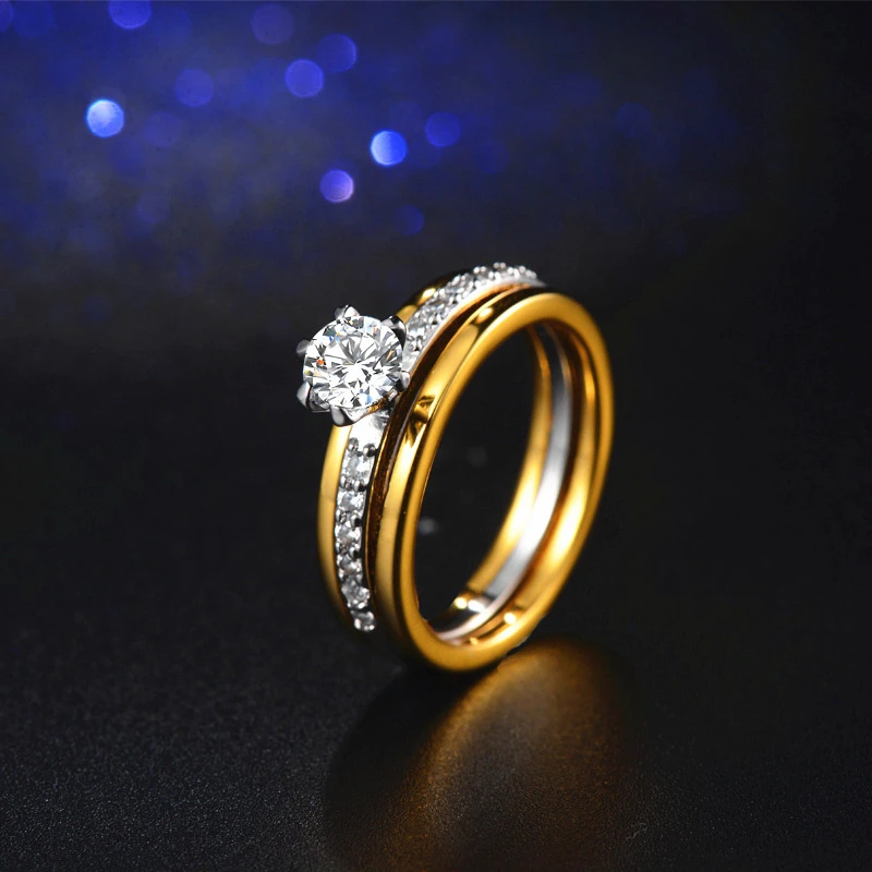 

2022 Korean Fashion Wedding Ring Set For Couple Vintage Ring With Stone Luxurious Personality Temperament All-Match Gift Jewelry