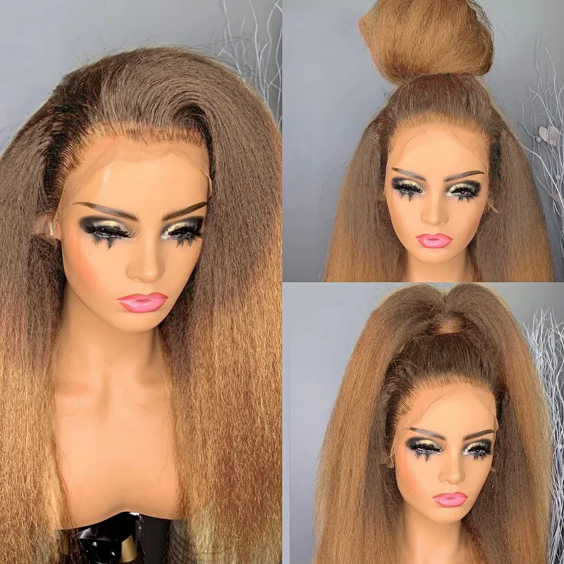 

26 inch Long Soft Ombre Blonde Silky Straight PrePlucked Glueless European Human Hair 13*6 Lace Front Wig For Black Women Daily