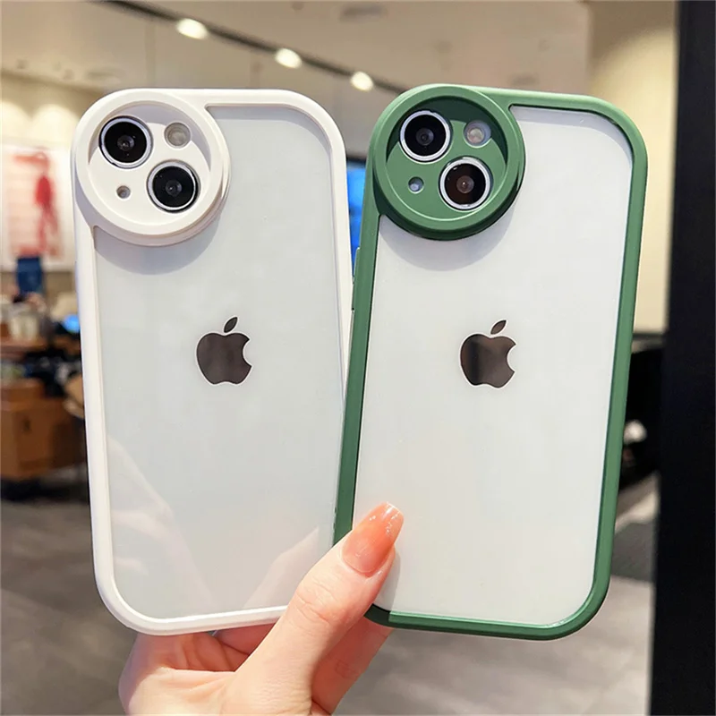 

Ottwn Fashion Solid Color Clear Camera Protection Bumber Phone Case For iPhone 13 Pro Max 11 12 Pro Max Hard Acrylic Back Cover