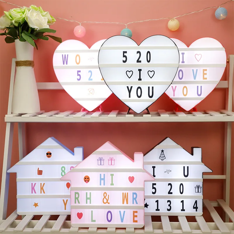 3D Heart / House Cinema Light box DIY 96Cards Bedside Message Night Lamp IP55 Outdoor Atmosphere Sign Light For Wedding Party