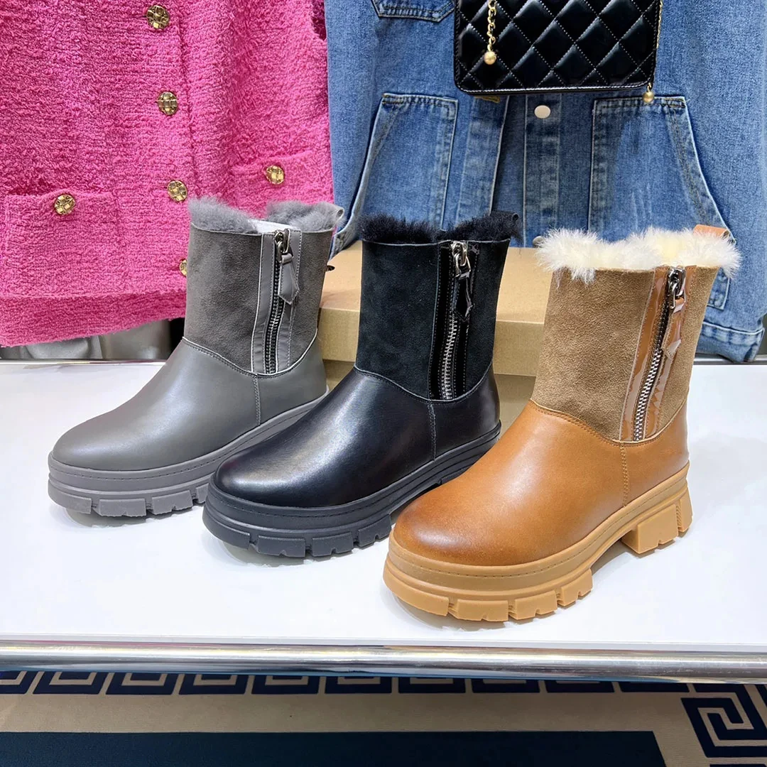 

Теплые зимние уличные женские ботинки из воловьей кожи высокого качества Роскошные зимние ботинки для снежной погоды удобные короткие ботинки с буквенным принтом Y2k модные ботинки