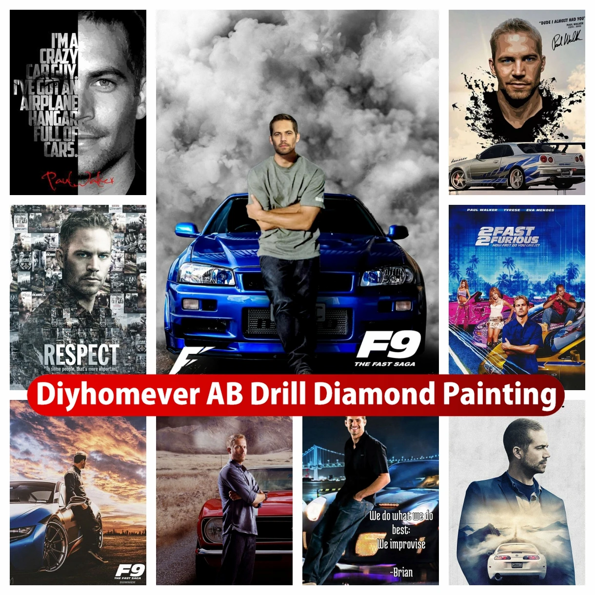 

Paul Walker Movie Star DIY AB Diamond Painting Embroidery Fast Furious Cross Stitch Mosaic Handicraft Crystal Craft Home Decor