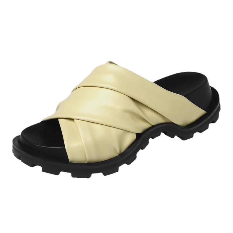 

dermis Size 34-39 Women Wedges Sandals Real Leather High Heels Shoes Woman Summer 2023 Fashion Platform Slippers Casual Slides