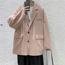 Chaqueta de vestir holgada para hombre, Blazer Formal de oficina, informal, estilo coreano, moda de Sociedad de negocios, rosa, gris y negro (3)