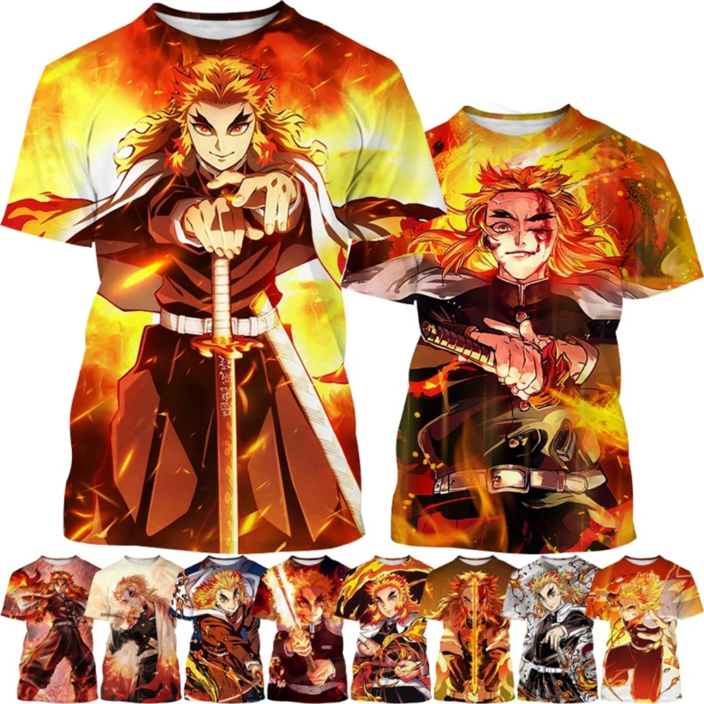 Personaggi Dei Cartoni Animati Di Anime Vendita Caldi Rengoku Kyoujuru T-shirt Stampata in 3D Con Strada Cool Hip-hop