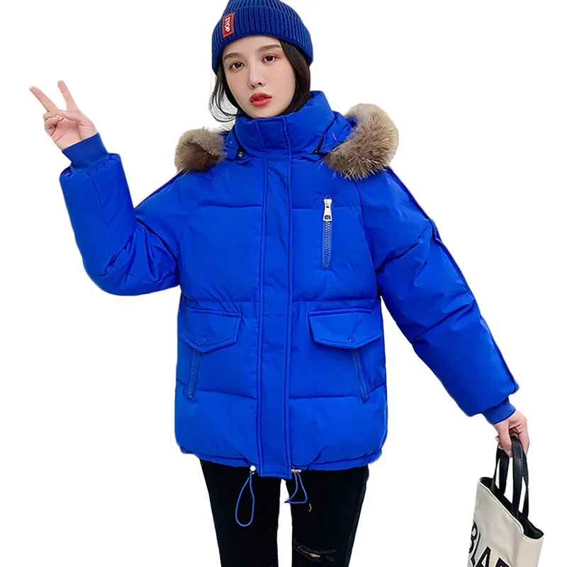 

2022 Winter Women Jacket Warm Parkas Female Thicke Coat Cotton Padded Faux Fur Collar Hooded Outwear Women Snow Puffer Jacket