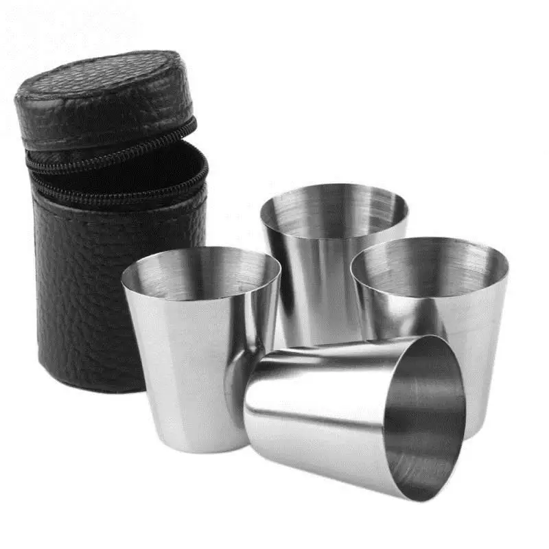 

4/6pcs 30ml Set Outdoor Mini Glasses Stainless Steel Cups Shots Set for Whisky Wine Beer Cup with Leather Cover Bag Mugs