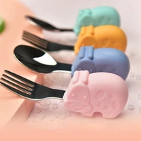2pcsset baby fork and spoon hippo snail whale silicone baby spoon and fork utensils set learn to eat childrens tableware