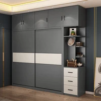 solid wood wardrobe household bedroom modern light luxury wardrobe sliding door with light custom cloakroom cabinet sliding door