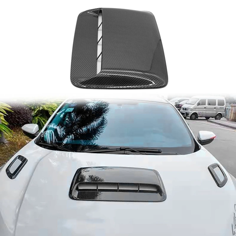 Promotion! 2 Set Car Hood Vent Air Outlet Cover For Infiniti Mazda Tesla Flow Intake Carbon Fiber & Bright Black |