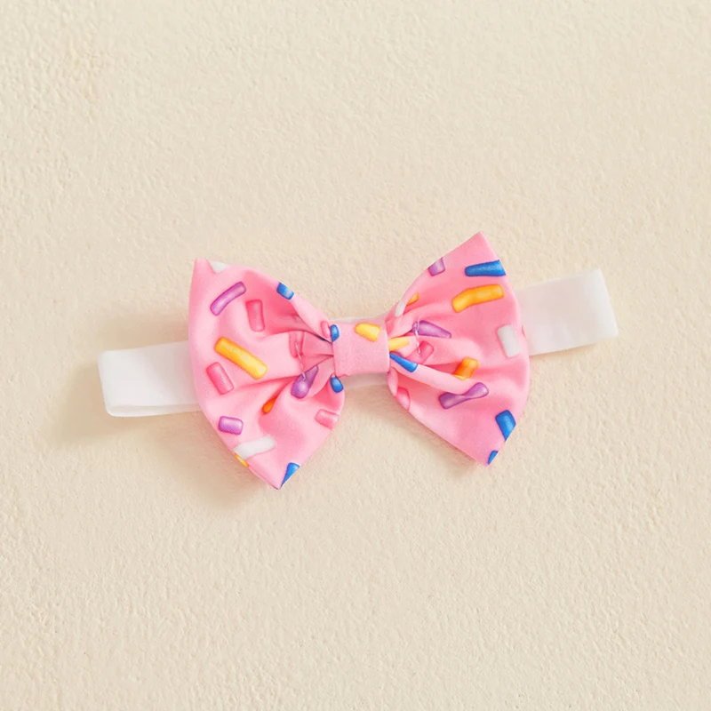 Baby Girl Summer Outfits Letter Donut Embroidered Short Sleeve Romper Flare Pants Headband 3Pcs Clothes Set