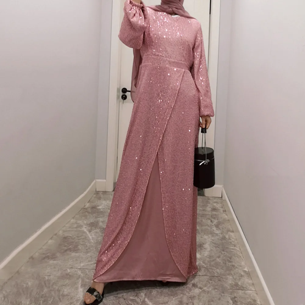 

sequin long dress temperament long sleeves