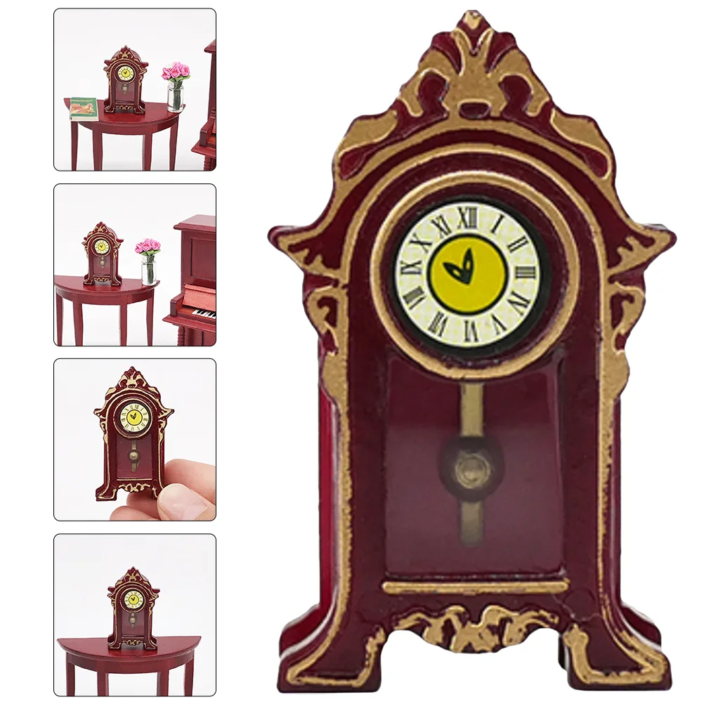 

Clock House Decoration Dollwooden Props Shooting Scene Mini Accessory Simulated Furniture Pendulum Miniature Floor Vintage Wall