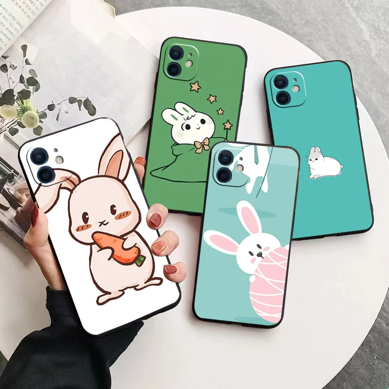 

Cute Rabbit pattern phone Case For IPhone 13 12 11 Pro Max Mini SE XR X XS Max 8Plus 7plus 6 soft6S New Shell phone Case