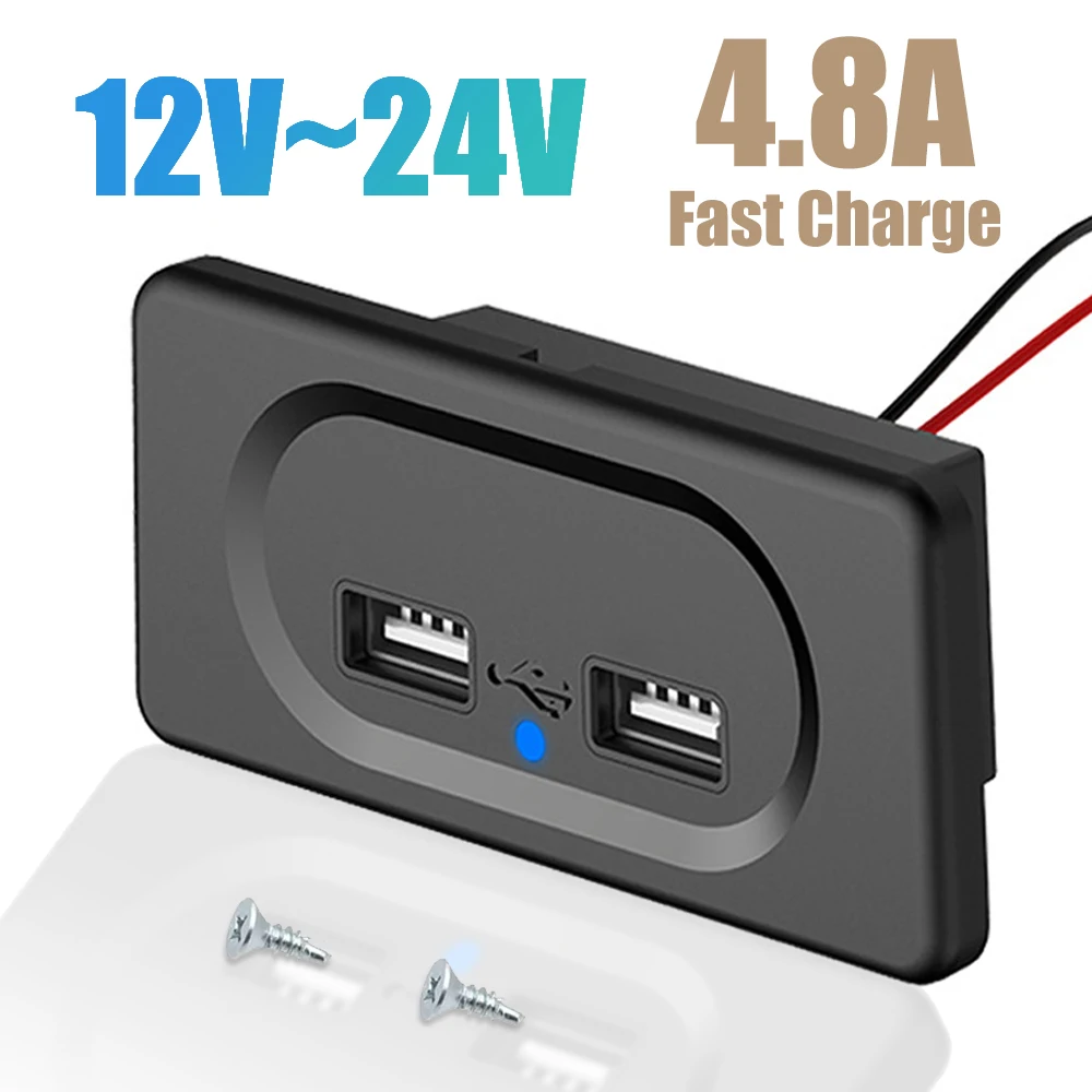 

Camper USB Charger Socket RV Modification Quick Charger Dual USB Port DC5V/4.8A for Motorhome Camping Caravan Bus Marine 12V/24V