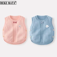 beke mata knitted baby clothes 2022 spring cute bow tie baby girl sweater vest button cotton toddler boy tops infant clothing