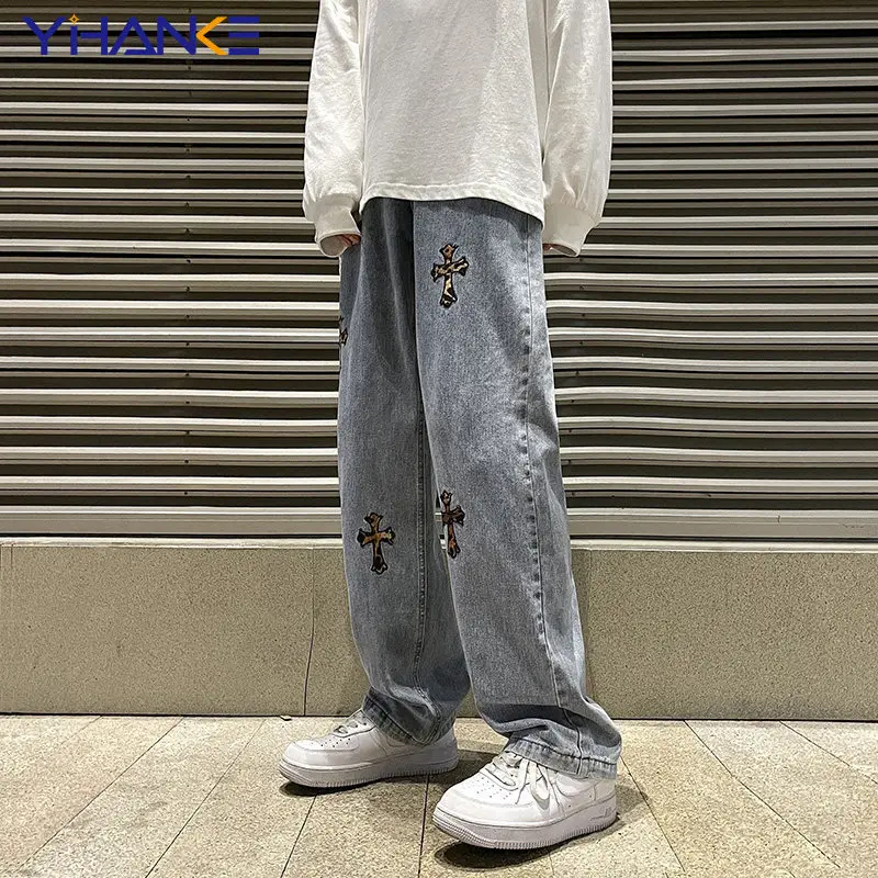 Fashionable Men’s Jeans Y2K Trendy Straight-leg Pants Loose Wide-leg Jeans Hip-hop Style Street Men’s Trousers джинсы для мужчин