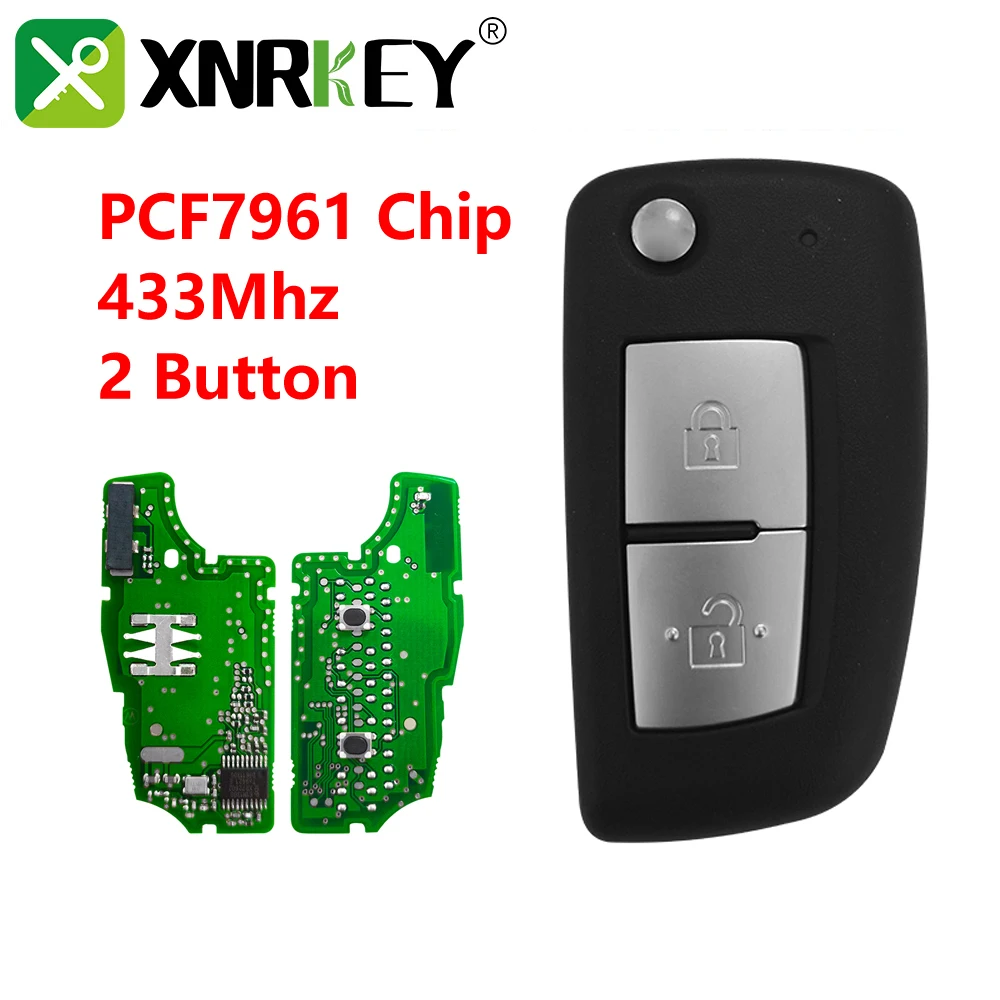 XNRKEY 2 Button Flip Remote Car Key PCF7961M Chip 433Mhz NSN14 Blade for Nissan Qashqai X-Trail Pulsar Micra Juke FCC CWTWB1G767