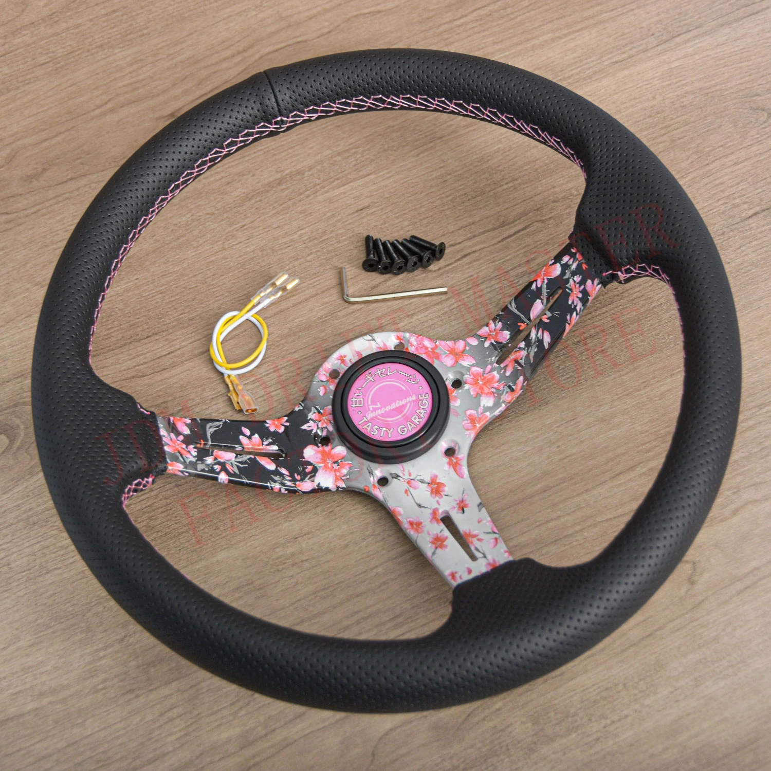 Универсальный 14-дюймовый перфорированный кожаный руль JDM Drift Flower Sim Racing