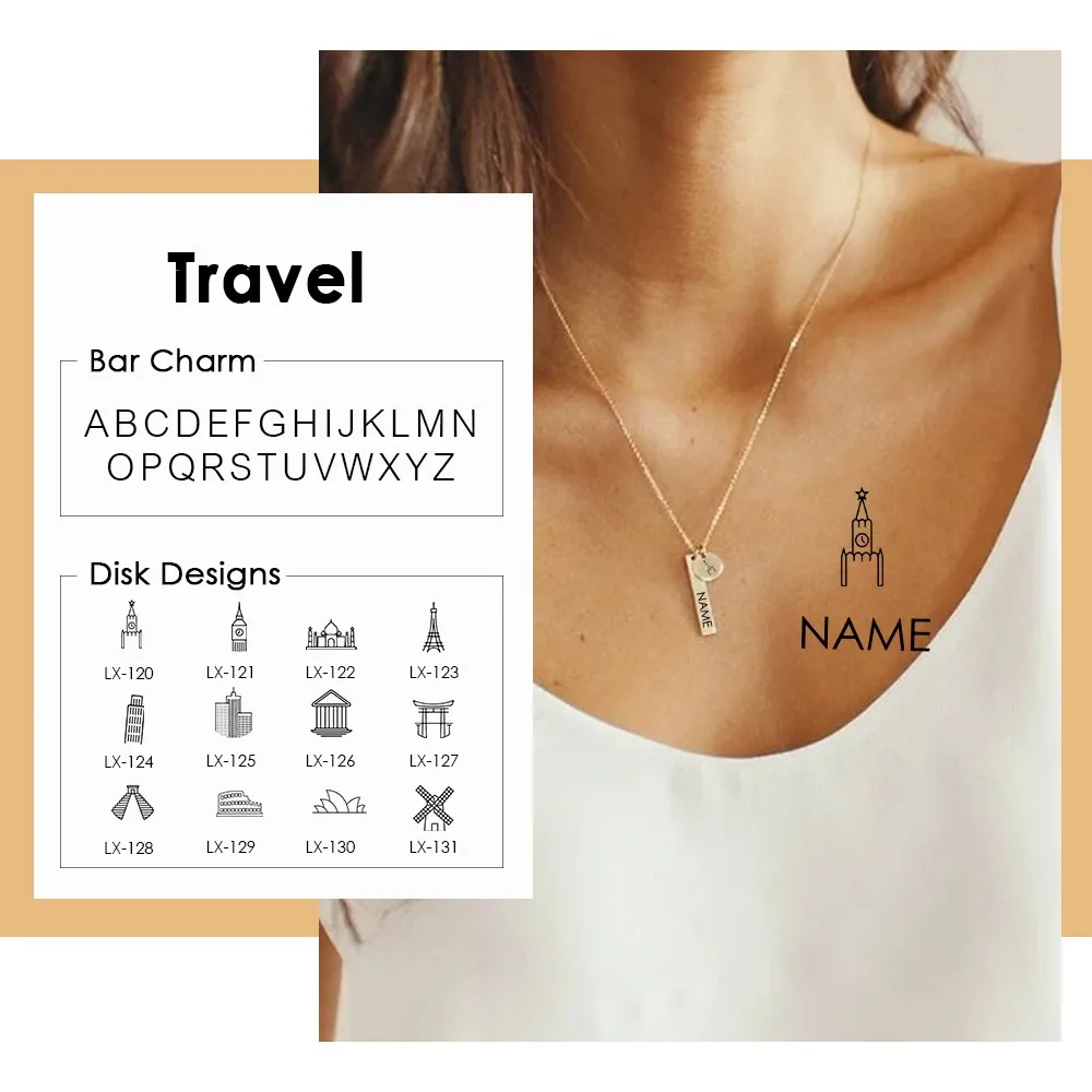 

SUNIBI Travel Souvenirs Pendant Necklace 316L Stainless Steel Female Gold Charm Engrave Colosseum Shrine Jewelry Gifts for Women