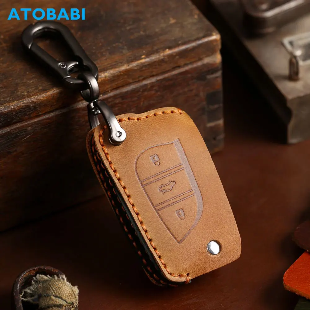 

Leather Car Key Cases Flip Remote Control Protector Cover For VW Toyota Camry Corolla Avensis Verso Auris Hybrid 2015 2016 2017