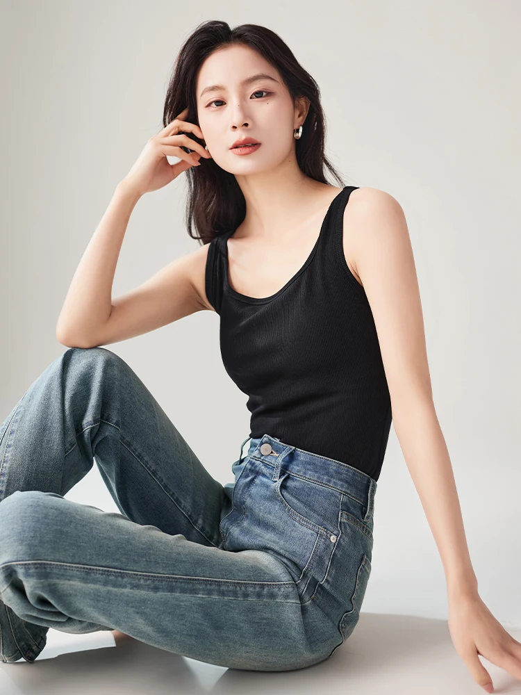 Sofsier осень 2023 новый эластичный облегающий цельный базовый жилет женский топ на