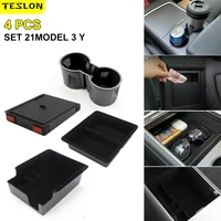 teslon for 2021 tesla model 3 y storage box 2022 tesla central armrest box console cup holder box model y accessories