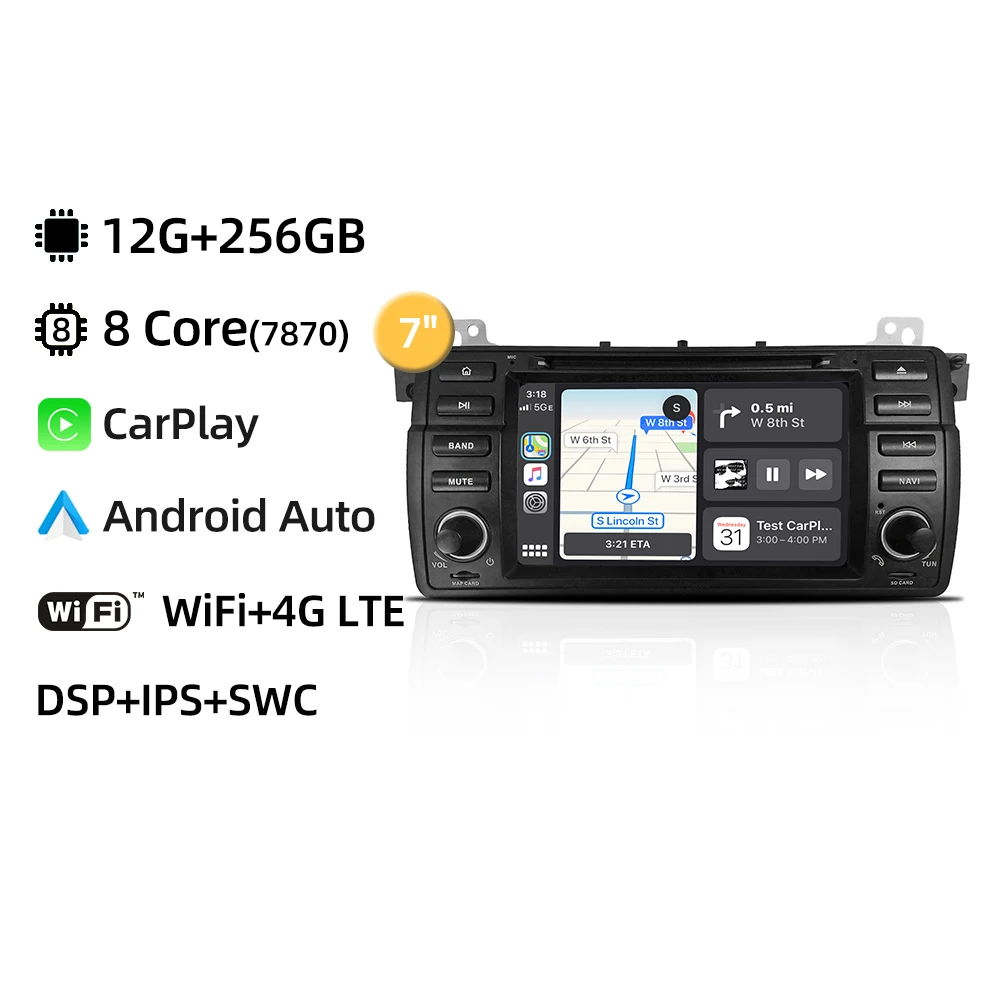 

CarPlay Android 13.0 Автомобильный мультимедийный плеер GPS-навигация Bluetooth 4G WiFi Стерео Автомобильный радиоприемник для BMW 3 серии E46 M3 1998-2006 гг.