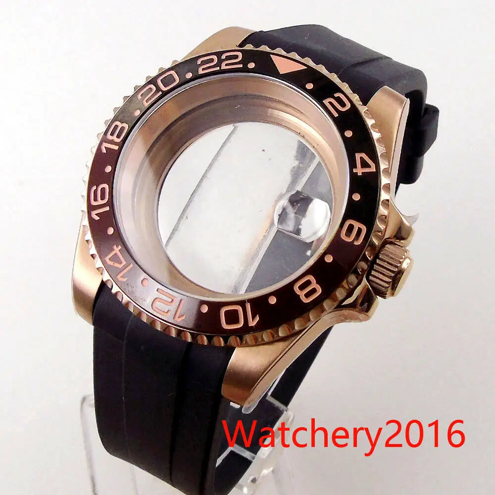 Мужские часы с черной рамкой 40 мм розовое золото чехол из нержавеющей стали