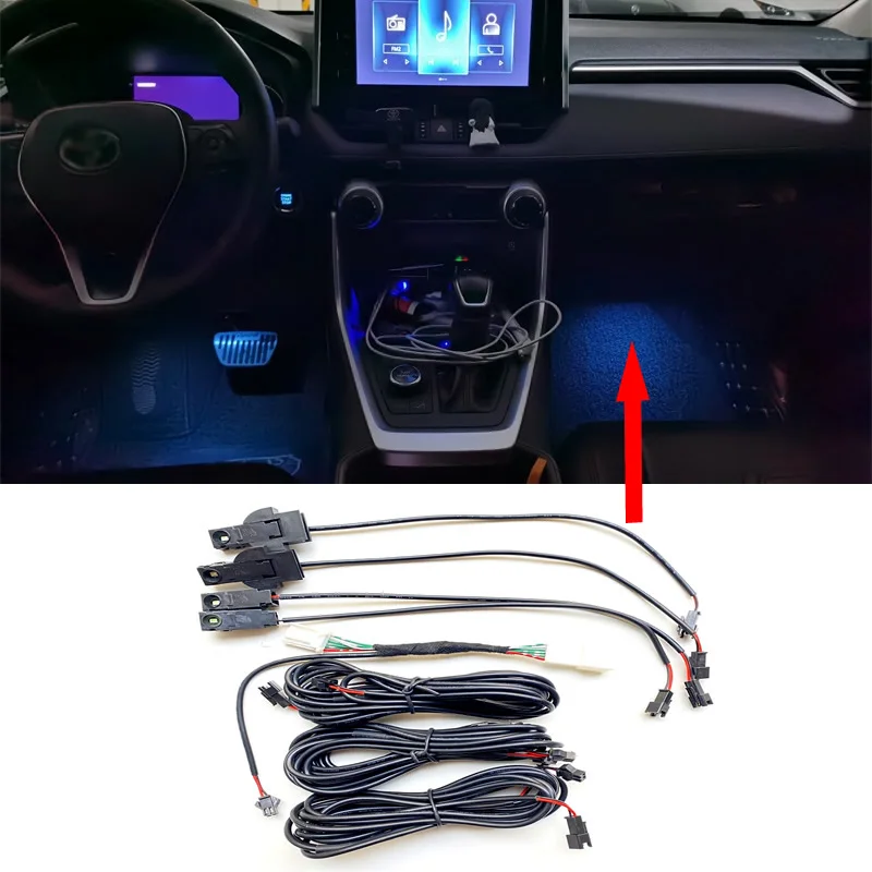 Car Interior Atmosphere Stripes Lamp Ambient Light Foot Light Decorative Ice Blue Color For Toyota RAV4/Wildlander 19-20