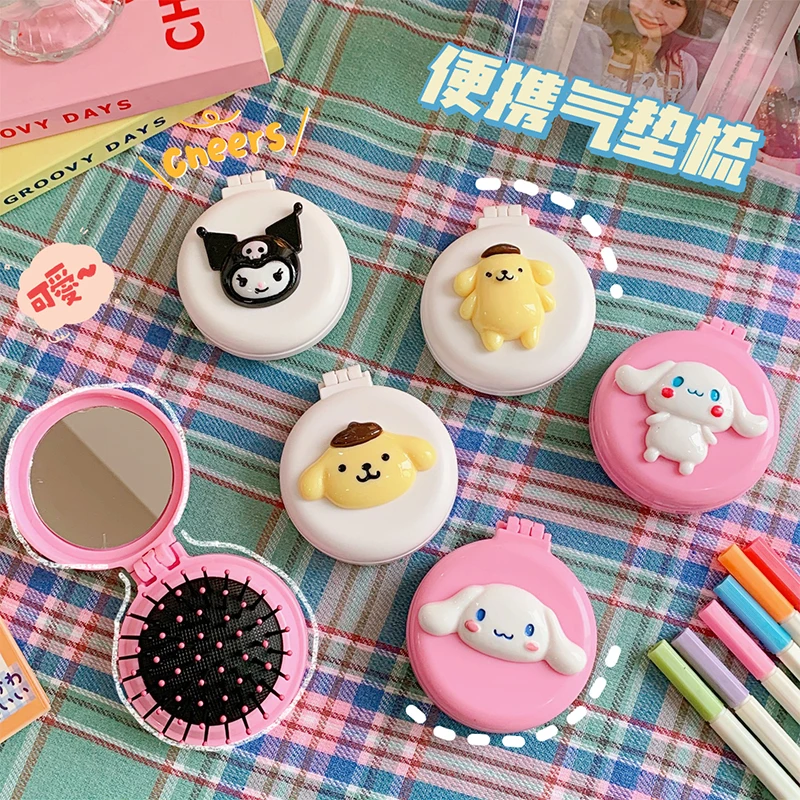 

Sanrioed Kuromi Pom Pom Purin Cinnamoroll Kawaii Kawaii Cartoon Air Cushion Comb Mirror Portable Curls Air Cushion Massage Comb