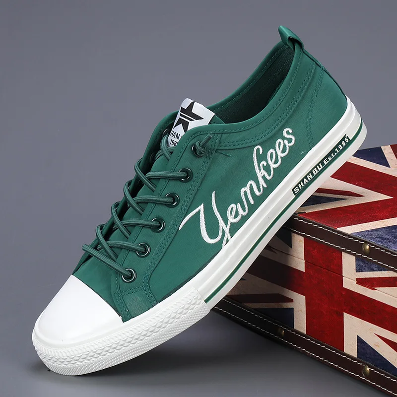 Осенние модные мужские повседневные туфли удобные холщовые кроссовки с вышивкой