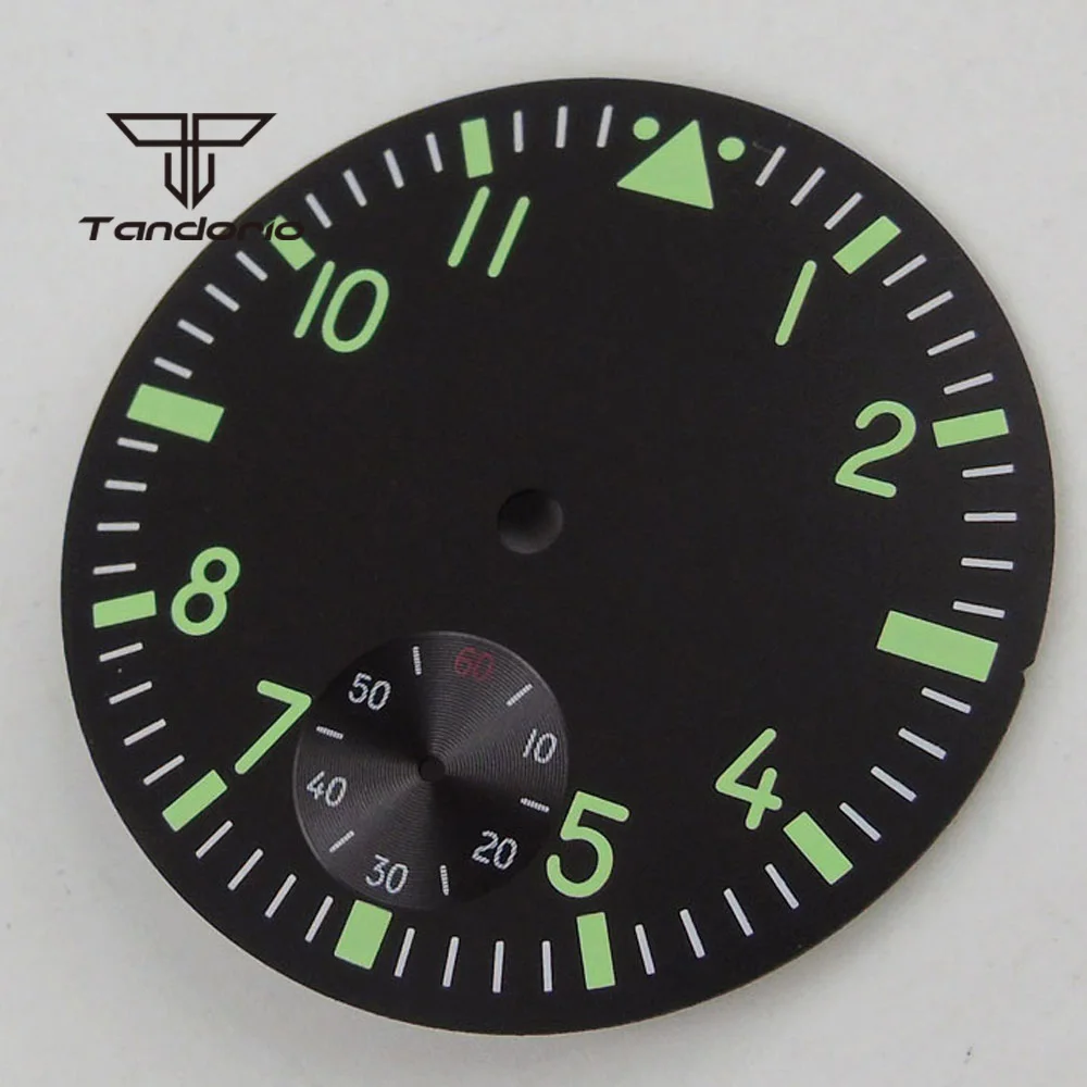 

Classic 38.9MM Black Sterile Watch Dial Green Luminous Markers Fit for ETA 6498 ST 3620 Hand Winding Movement