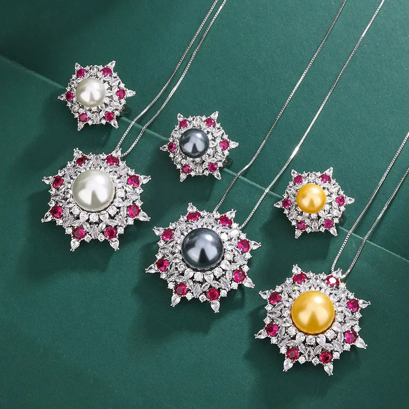 Изумрудный Кристалл таитянский жемчуг Подсолнух регулируемое кольцо ожерелье с