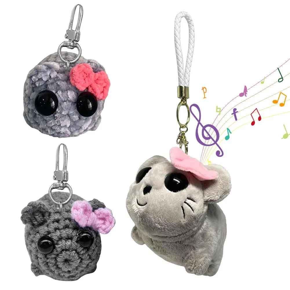 Sad Hamster Keychain Cute Knitted Doll Animal Plushie Keyring Hand Woven Ornament for Kids Gift