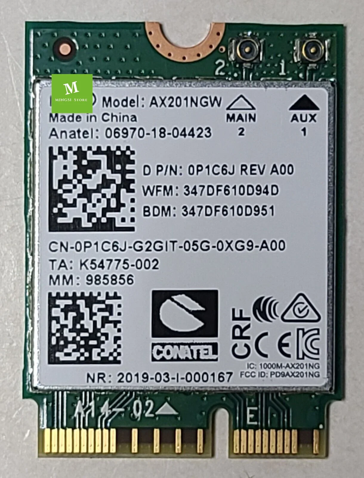 Подлинная беспроводная карта WI-FI для Dell Inspiron 15 5000 5501 P1C6J 0P1C6J AX201NGW (art.: 3920cbcfe5b56) - 3920cbcfe5b56
