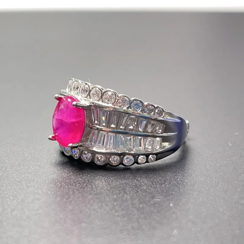 Женское кольцо из серебра 925 пробы с натуральным розовым Рубином 6 мм * 8 1 карат