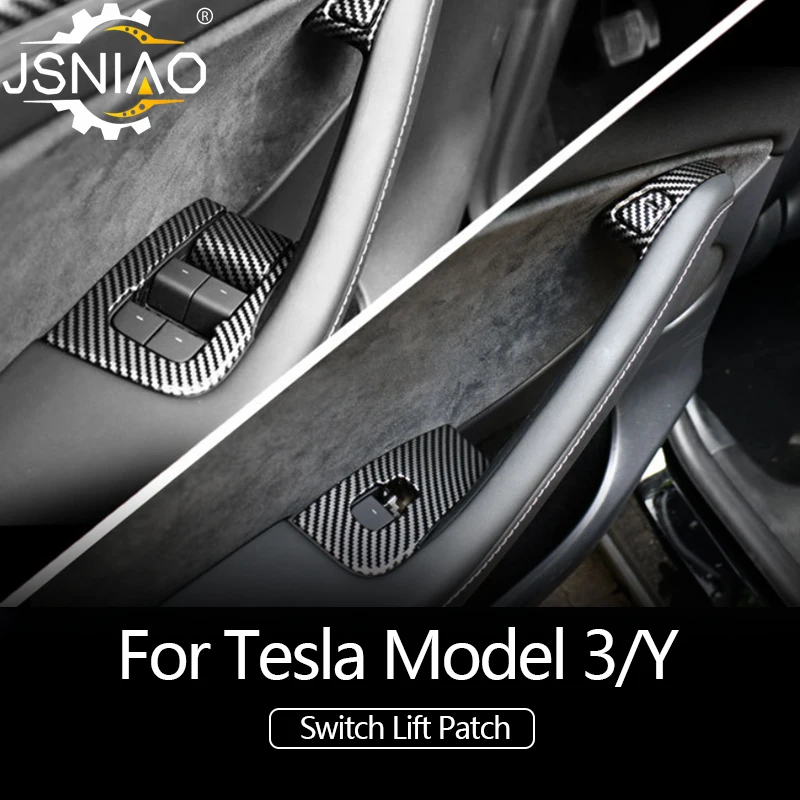 

Car Window Control Panel Cover For Tesla Model 3 2021 2022 Button Trim Carbon Fiber ABS Tesla Model Y Accessories
