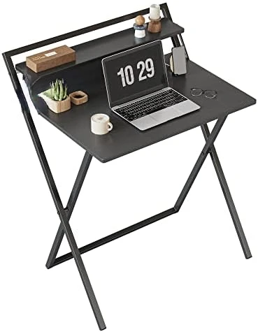 

Folding Computer Desk 30 Inch with Shelf and Storage Bag, No Assembly Required, Home Office Writing Desk, Small Study Table, Whi
