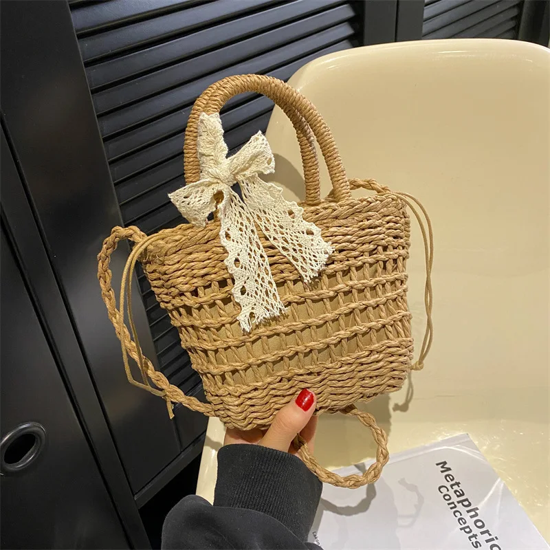 

Ins Women's Straw Bag Summer Woven Shoulder Bags Purse Beach Handbag 2023 Spring New Trend Bucket Bag Casual Small Crossbody Bag