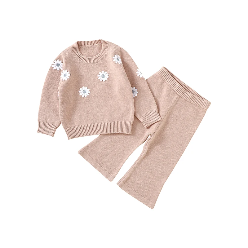 

Autumn Winter Baby Girls Clothes Sets Casual Pink Full Sleeve T-Shirt+Trousers 2pcs Outfits Costumes for Newborn Knitted Sweater