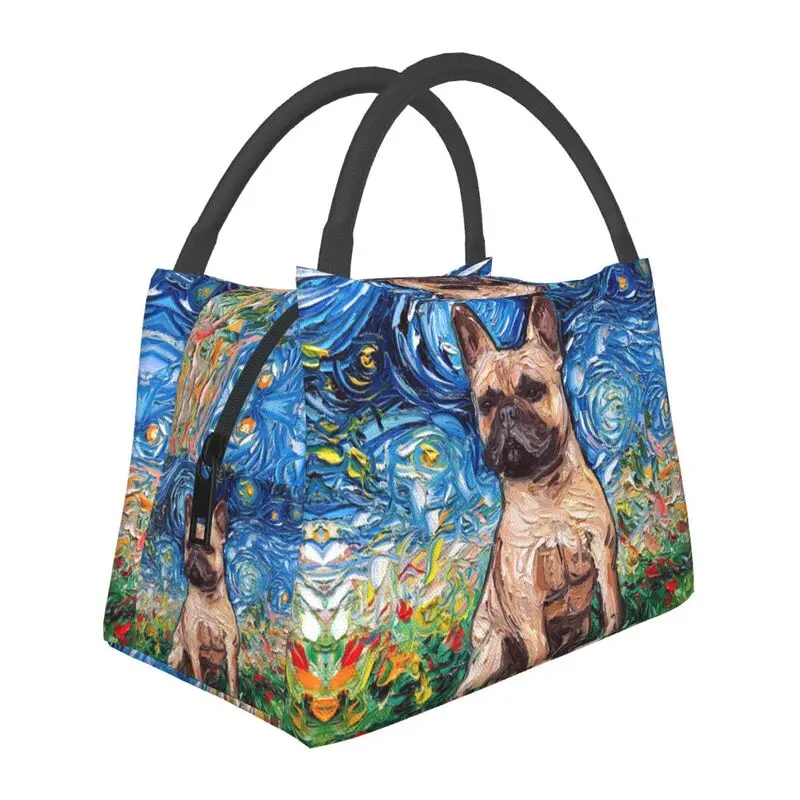 

French Bulldog Starry Night Insulated Lunch Bags for Leakproof Pet Dog Lover Cooler Thermal Lunch Tote Office Picnic Travel