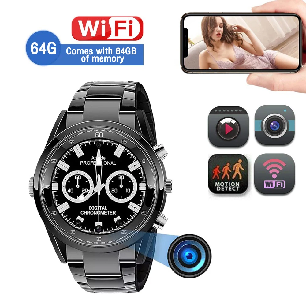 

HD 1080P Men Watch Wifi Mini Camera Office Outdoor Camcorders Wristwatch APP Remote Monitor Video Recorder Security Surveillance