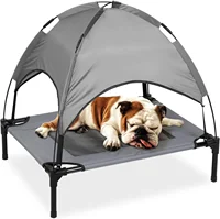 Elevated Pet Cot with Canopy, Portable Raised Pet Cot for Camping or Beach, Removable Canopy,Breathable Cooling Outdoor Dog Bed